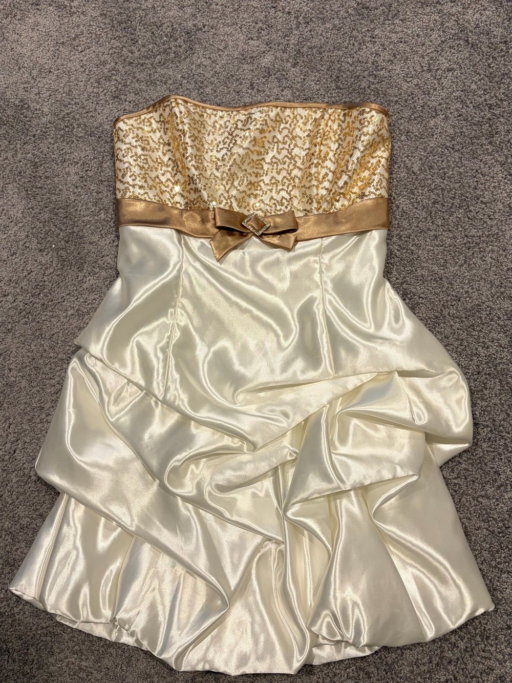 Jessica McClintock Ivory and Gold Strapless Girl's Party Dress